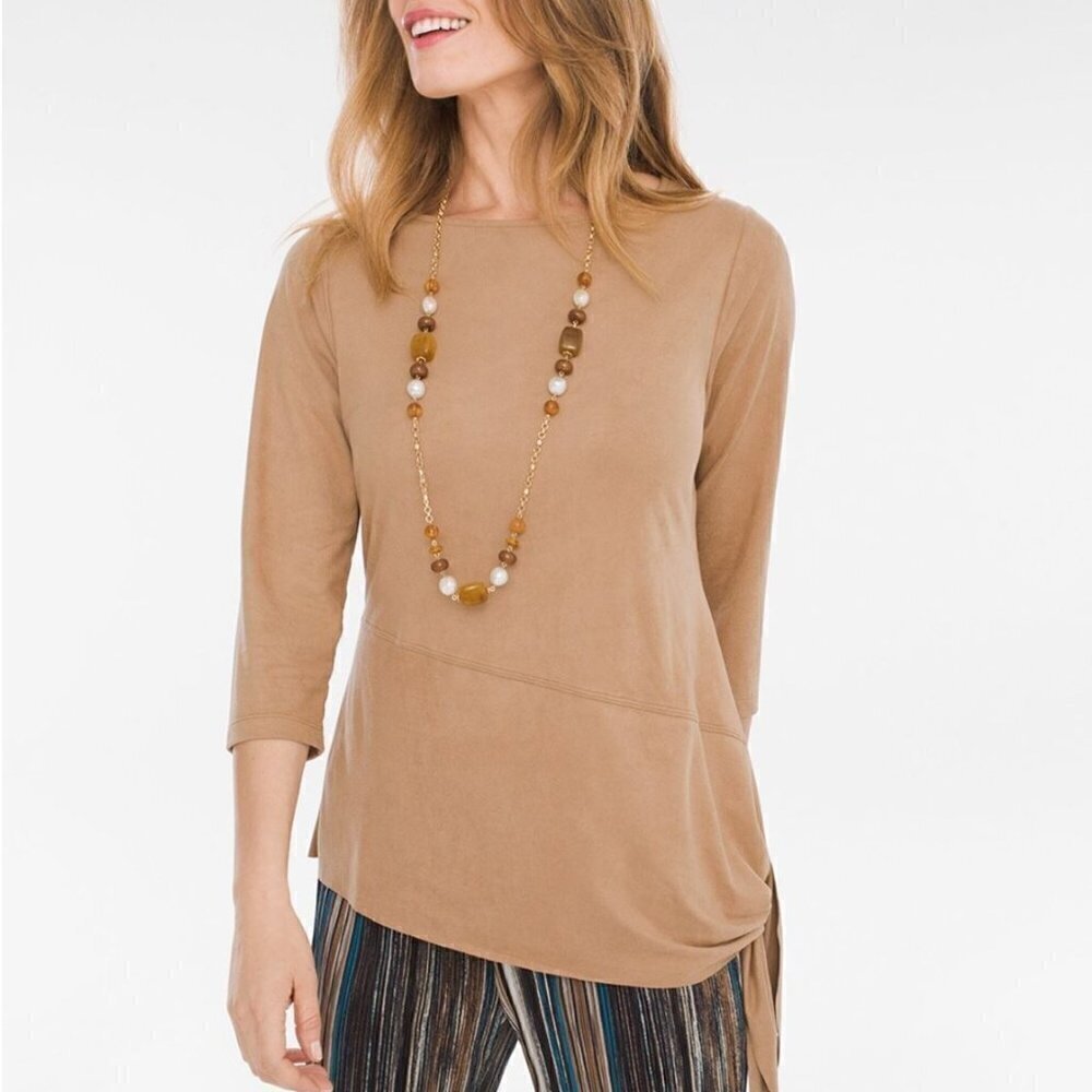 Chico's Travelers collection - Faux Suede back Zipper 3/4 Sleeve Camel - sz M